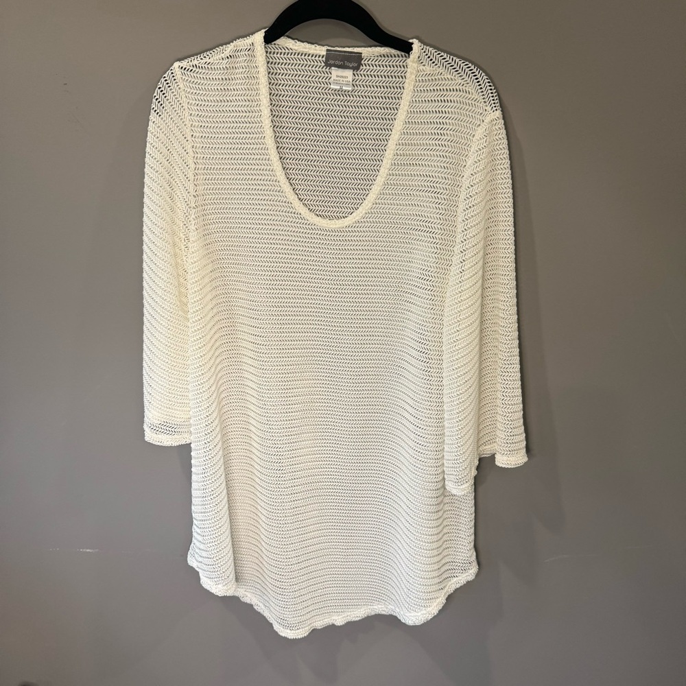 JORDAN TAYLOR Swimsuit coverup, ivory open knit, Women’s Size M, EUC